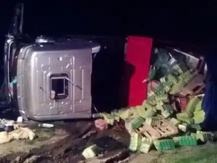 Un camión cargado con yerba volcó en la 14