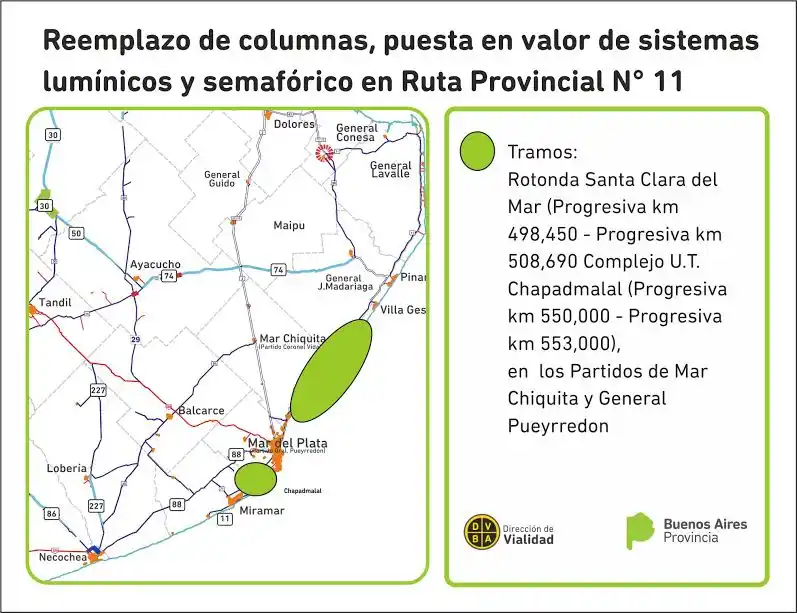 Mejoran el sistema de iluminación en Ruta 11