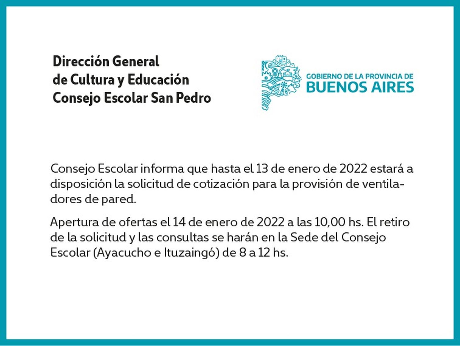 [Publicación Oficial] Informe Consejo Escolar: cotización para la provisión de ventiladores de pared