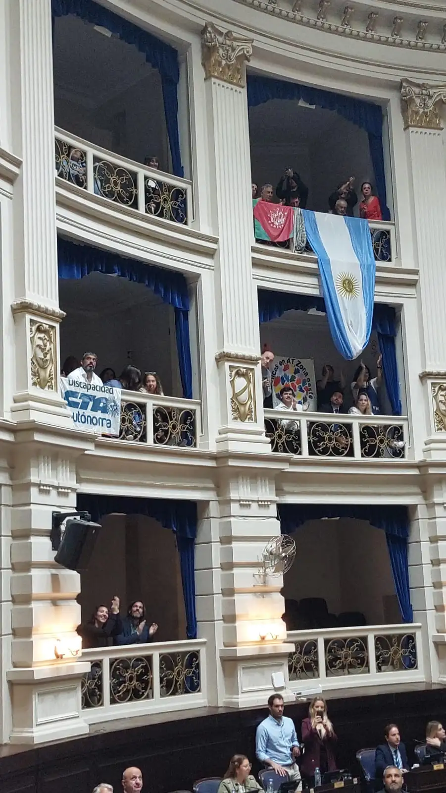 En los palcos, Nicolás del Caño y organizaciones, familiares y pacientes de comunidades terapéuticas.