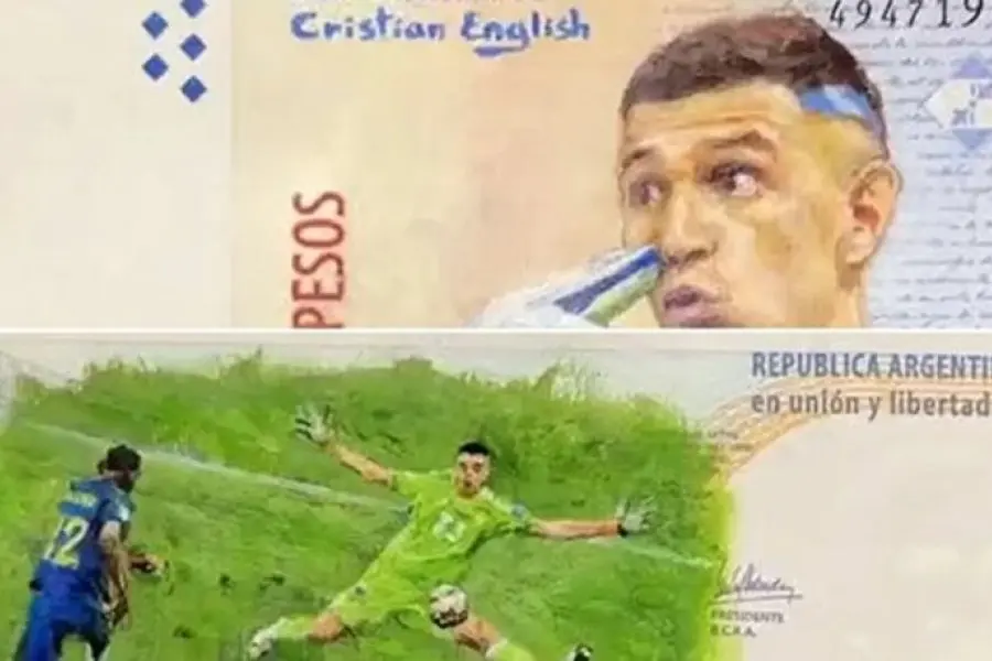Crearon un billete en homenaje al Dibu Martínez y se viralizó en las redes