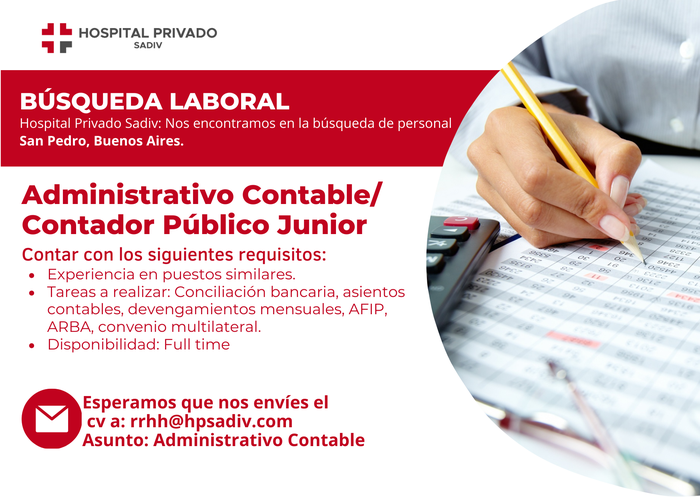 Búsqueda laboral - Administrativo contable para Hospital Sadiv
