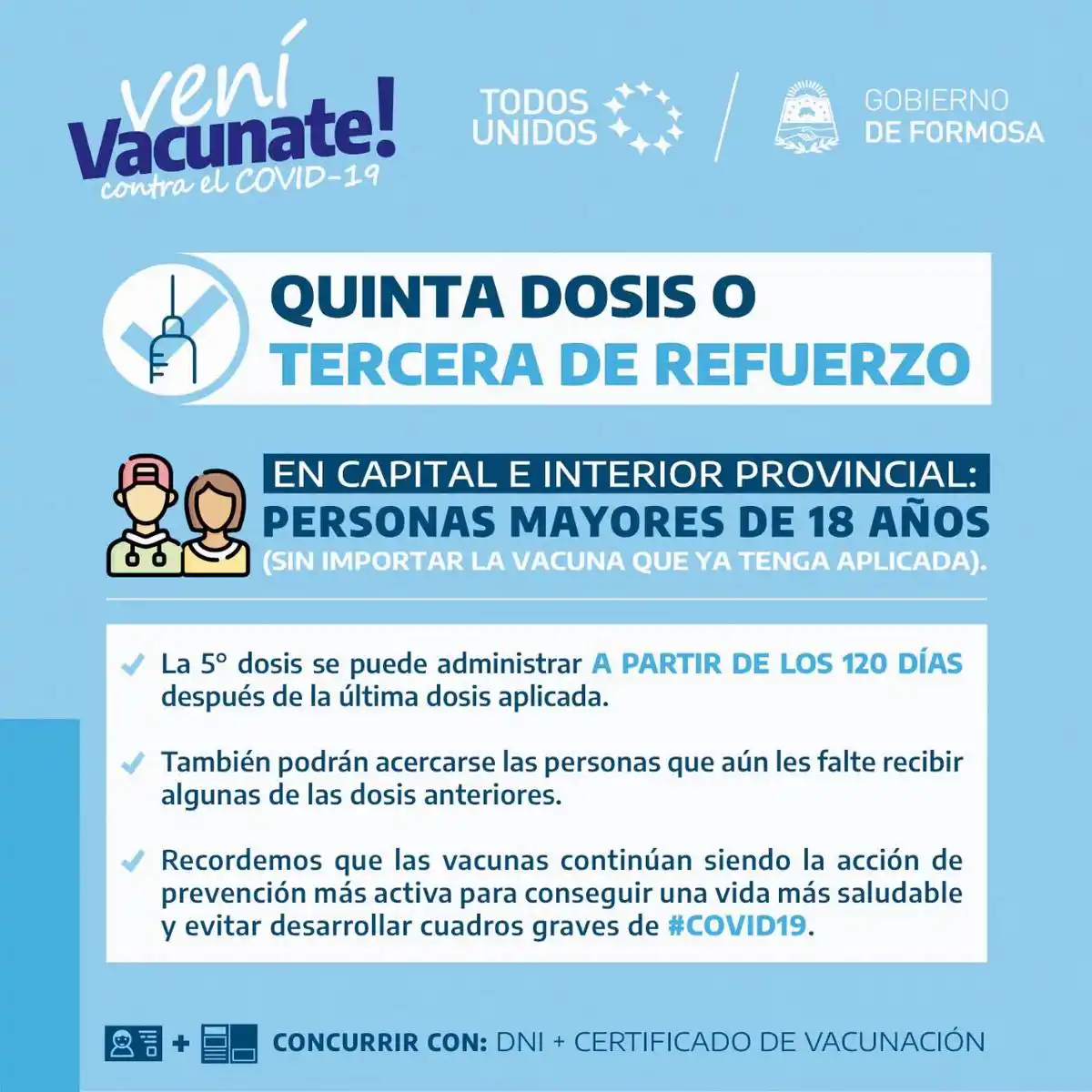 Piden a la población mayor de 18 años 
aplicarse la 5.a dosis contra la covid-19