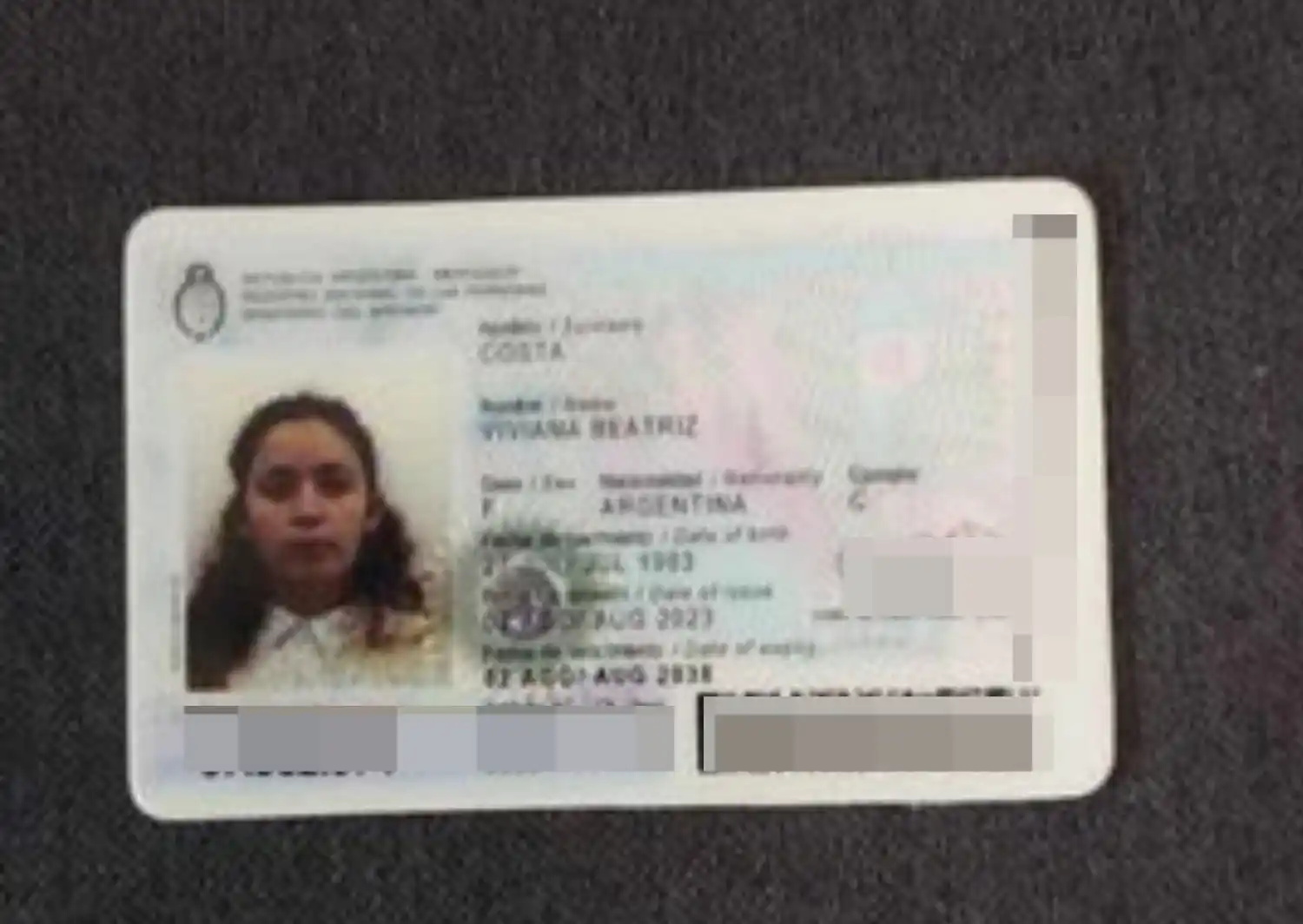 Hallaron DNI de Viviana Beatriz Costa