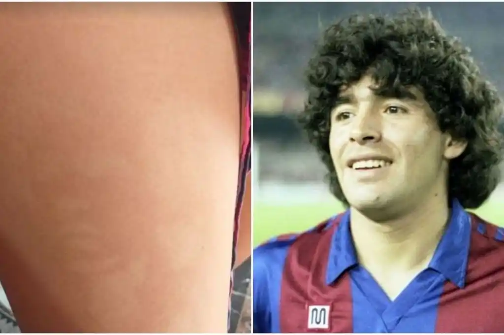 Vio la imagen del Diego en la pierna de su novia y publicó la foto en las redes