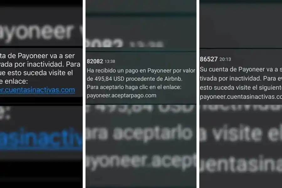Algunos de los SMS que recibieron las víctimas en sus celulares