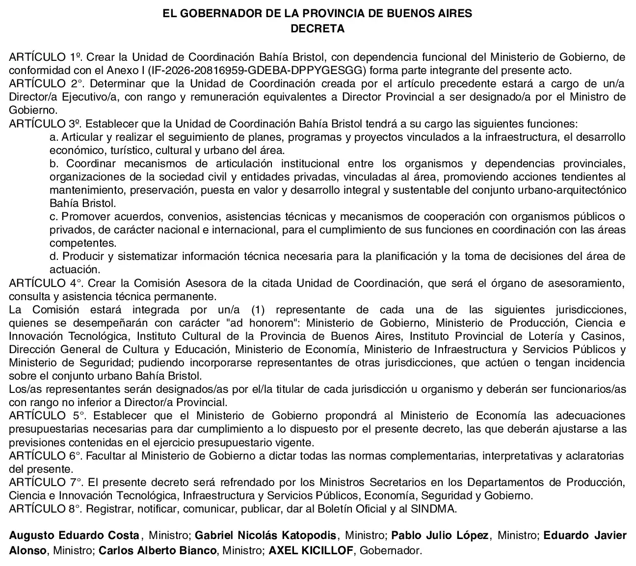 decreto unidad bristol