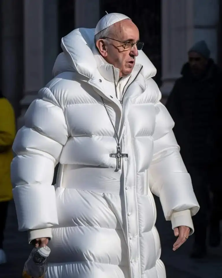 La imagen del papa Francisco con una campera de Balenciaga circuló por redes sociales en marzo de 2023. Fue uno de los primeros casos de viralización de contenido creado con inteligencia artificial.