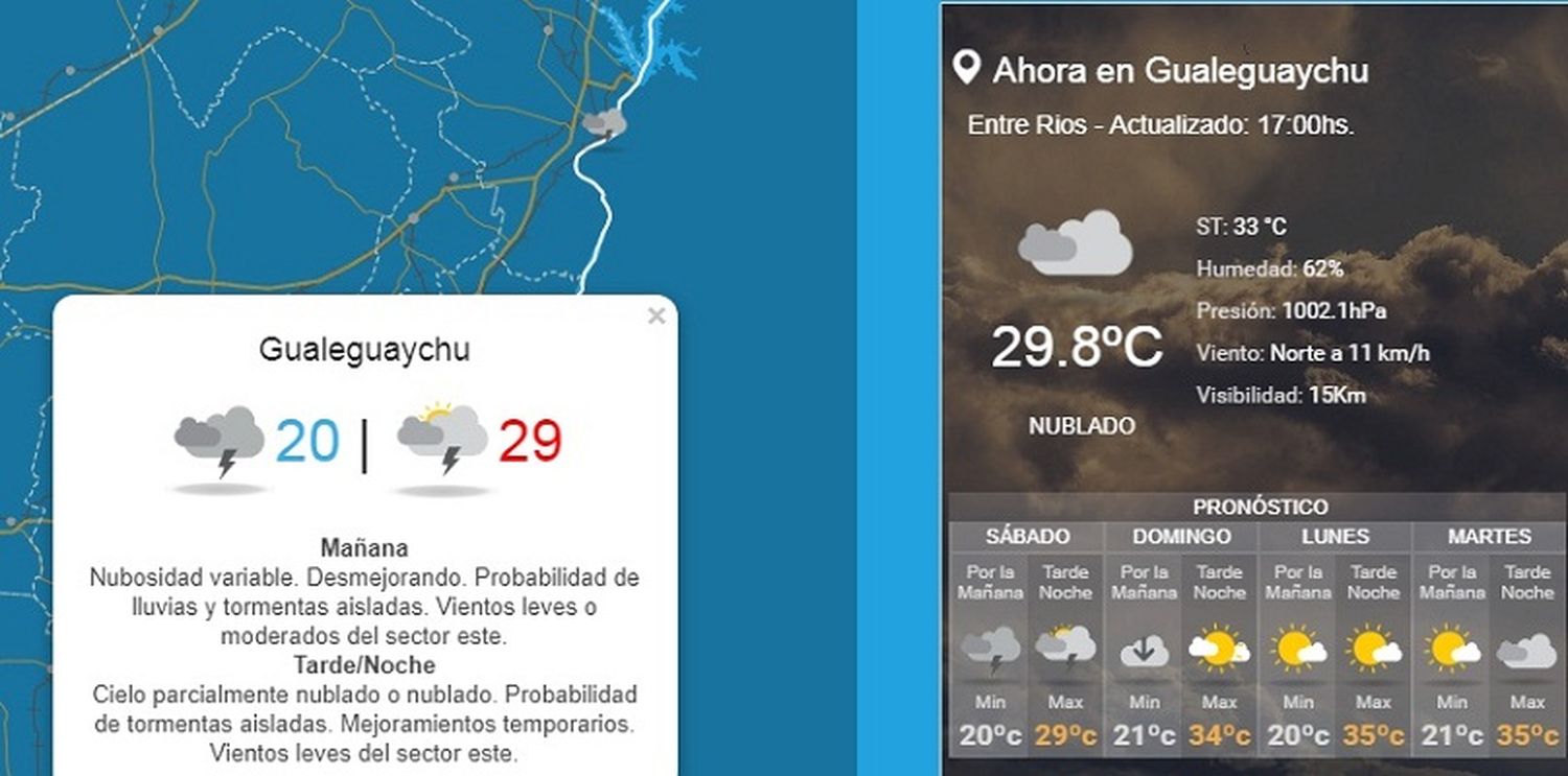 Rige un alerta meteorológico para una zona de Entre Ríos 