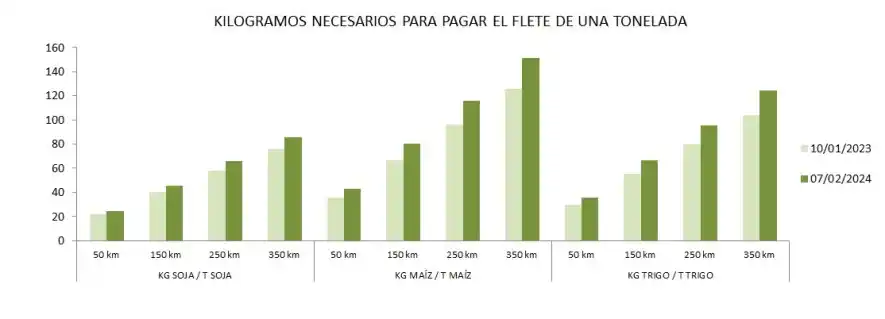 Graficas de kilogramos necesarios para pagar el flete en marzo 2024