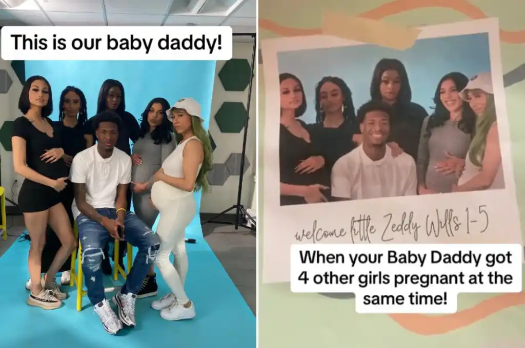 Las cinco mujeres embarazadas y el padre de los bebés. (Fotos: captura de video)