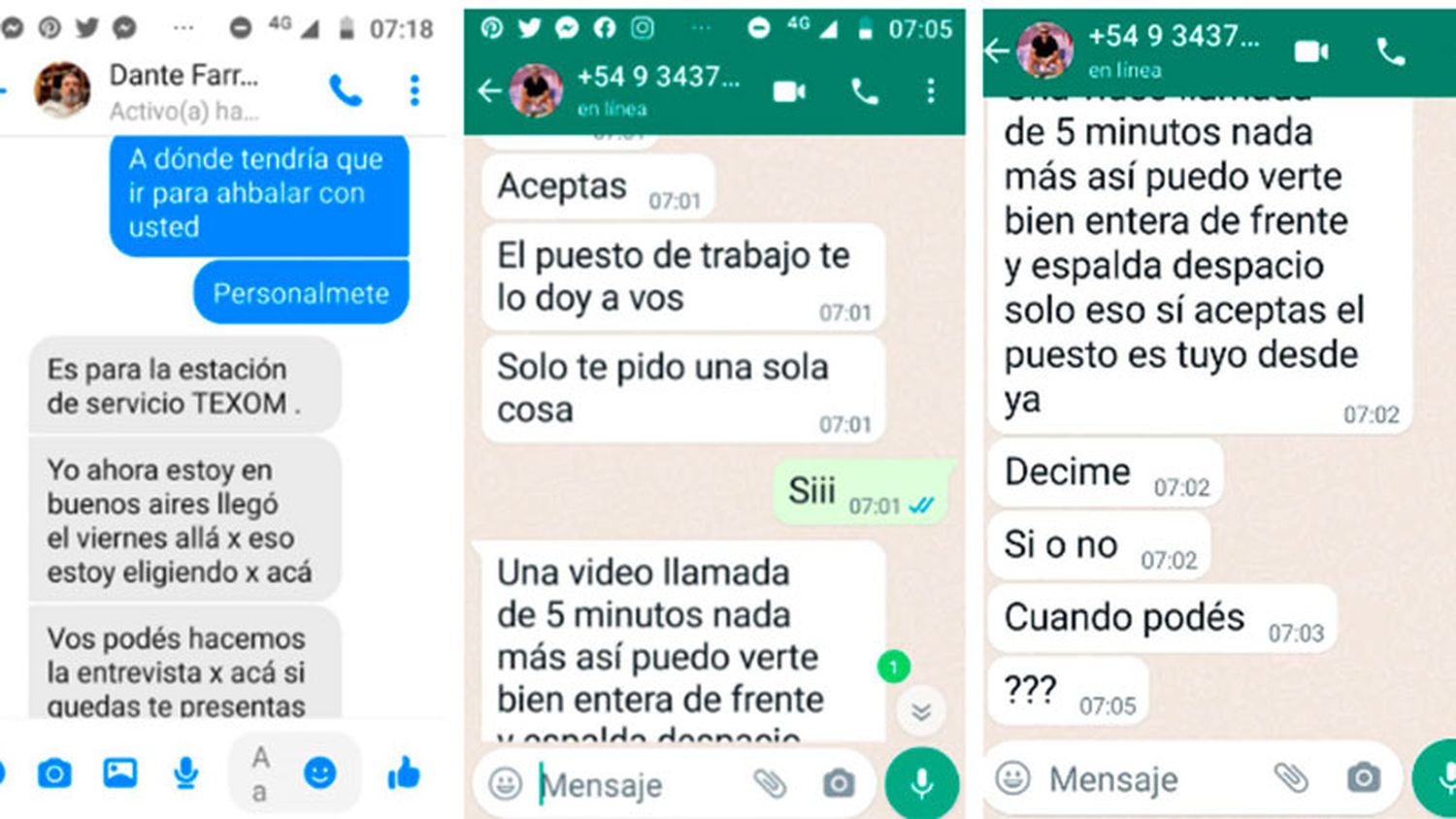 Ofrecía a mujeres trabajo en una estación de servicio y pedía fotos y videos