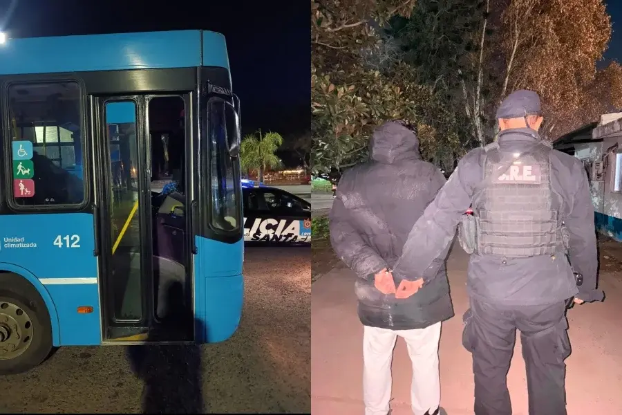 Aterrorizó a una chofer, destrozó la puerta de un colectivo y fue detenido con un whisky en barrio Alberdi