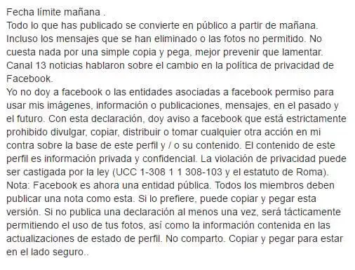 La verdad detrás de la publicación sobre la privacidad de Facebook