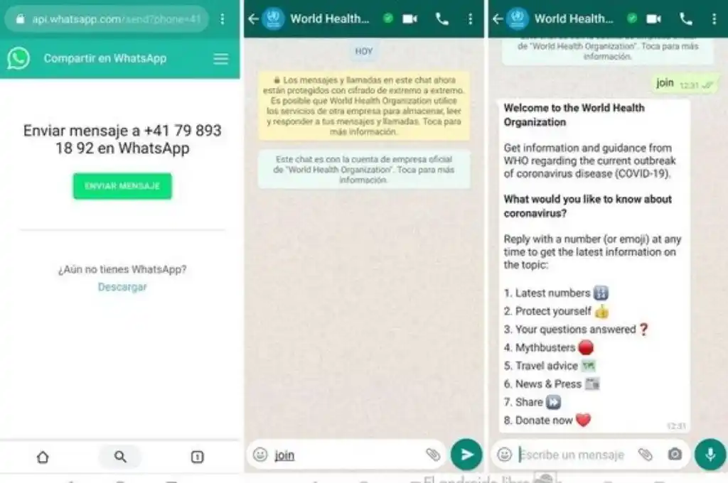 La OMS lanzó un servicio de información sobre coronavirus por WhatsApp