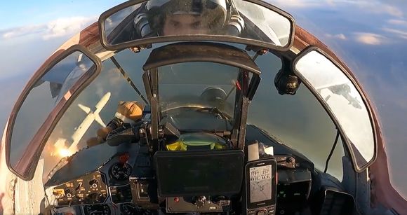 Ukrainian MiG-29 firing AGM-88 HARM anti-radiation missiles