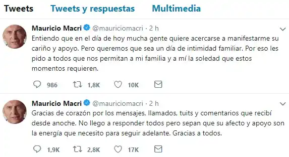 Macri agradeció condolencias y pidió intimidad
