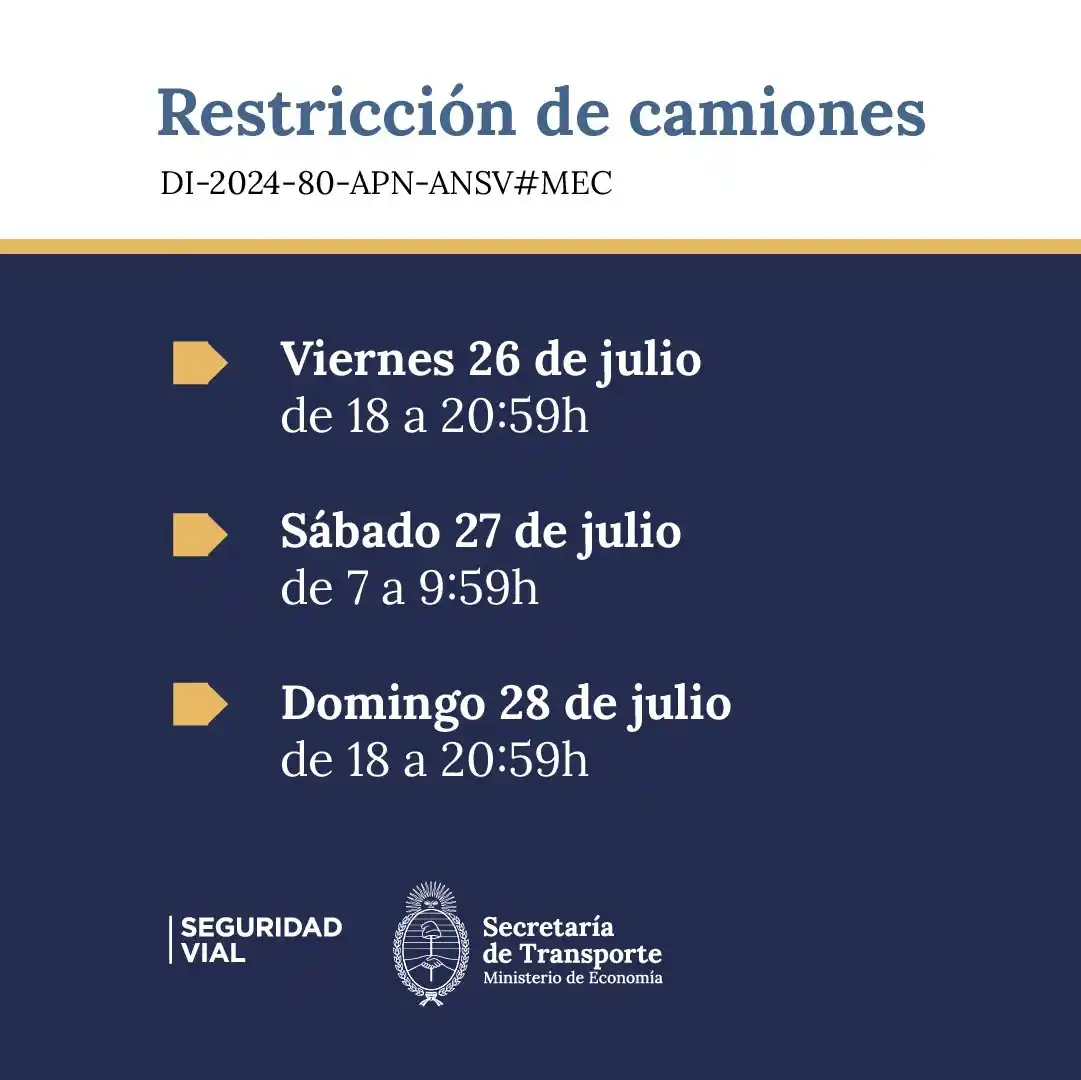 Restricción de camiones para el último fin de semana de vacaciones de invierno