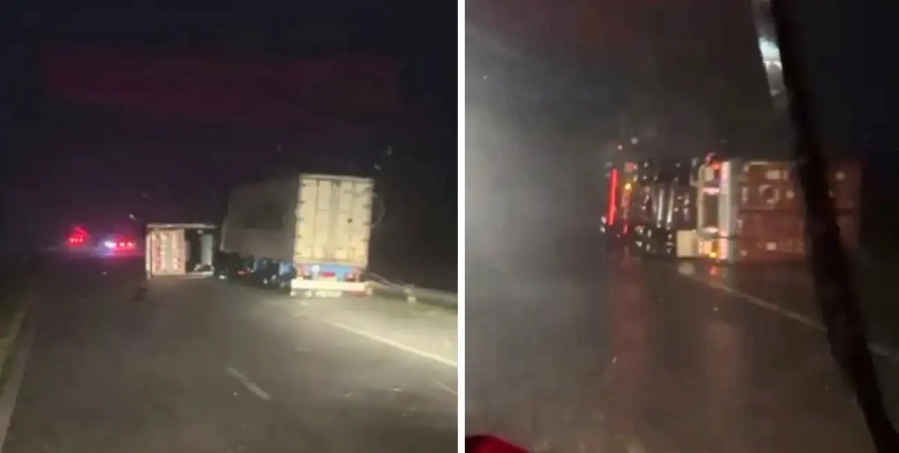 Autos y camiones volcaron en la Autopista Rosario - Córdoba a causa del temporal.