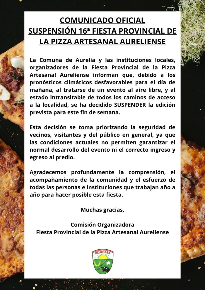 Roberto Morel - Presidente Comunal Aurelia | Fiesta de la Pizza Artesanal Aureliense Suspendida