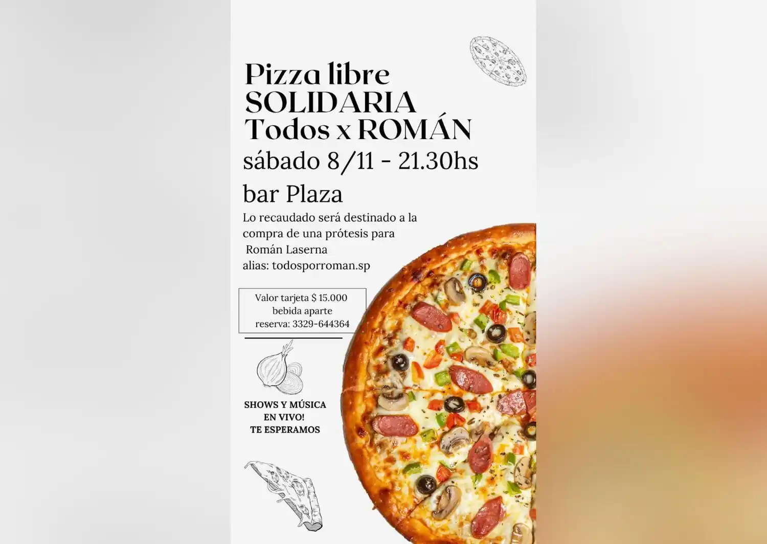 Organizan venta de pizzas para comprar prótesis para Román Laserna