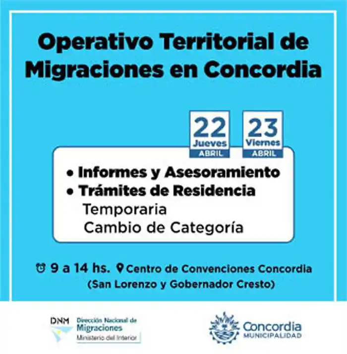 La dirección nacional de  migraciones realizará un  operativo de actualización de datos en Concordia