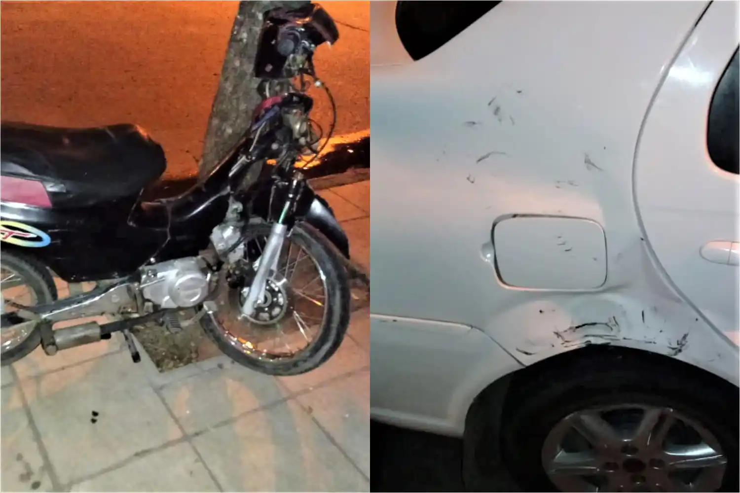 Chocaron una moto y un auto en Las Heras y Pellegrini, una esquina con semáforo