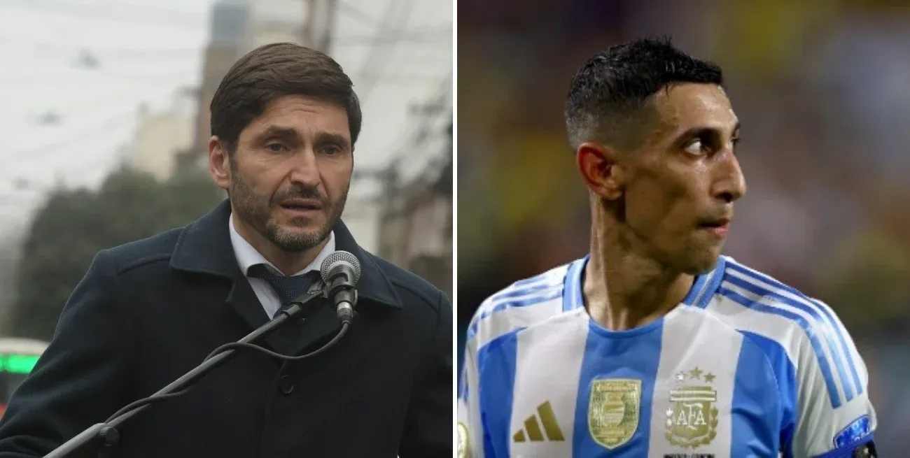 El gobernador de Santa Fe, Maximiliano Pullaro, y Ángel Di María, quien continuará como jugador del Benfica de Portugal.