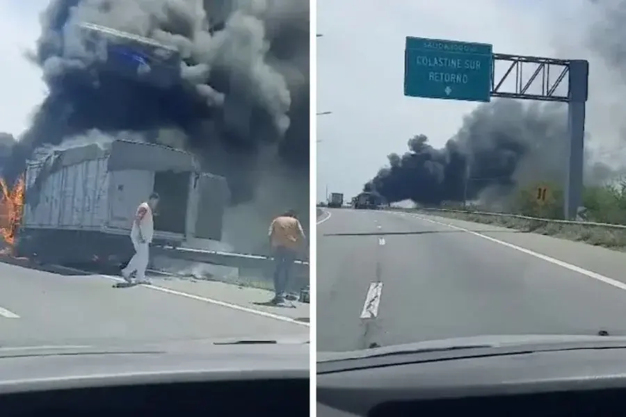 Se incendió por completo un camión que viajaba desde Paraná hacia Rafaela