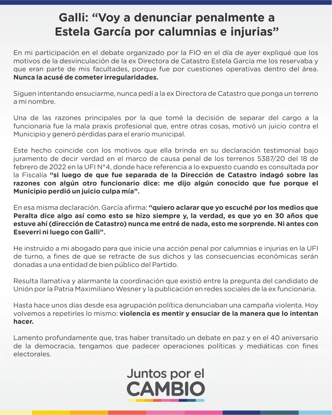 Galli comunicado