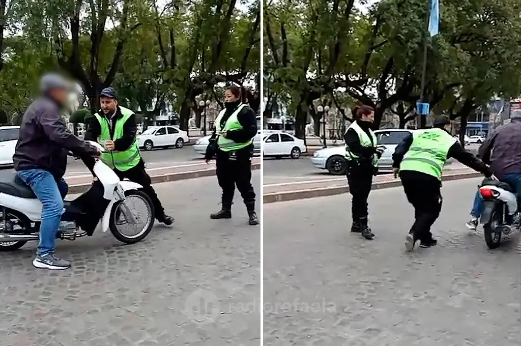 VIDEO | Sin casco ni patente en pleno centro de Rafaela: se negó al control y escapó