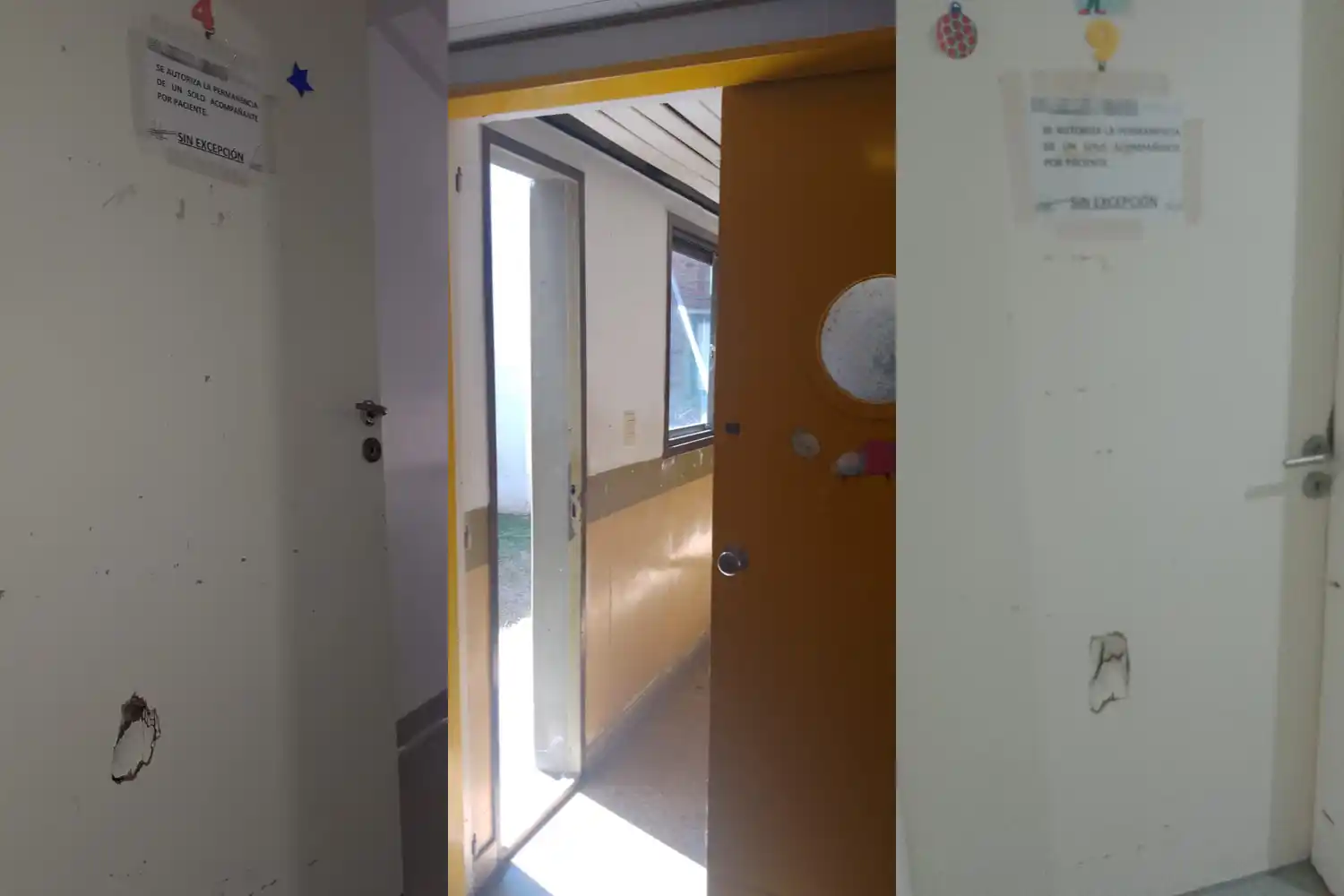 Tres de las cinco puertas dañadas.