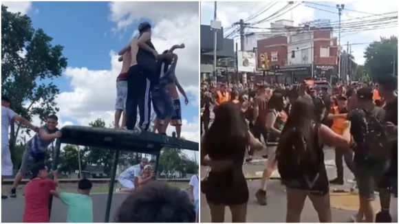 Descontrol total en el festejo por el último día de clases: batalla campal, destrozos y cruces con la policía en Merlo