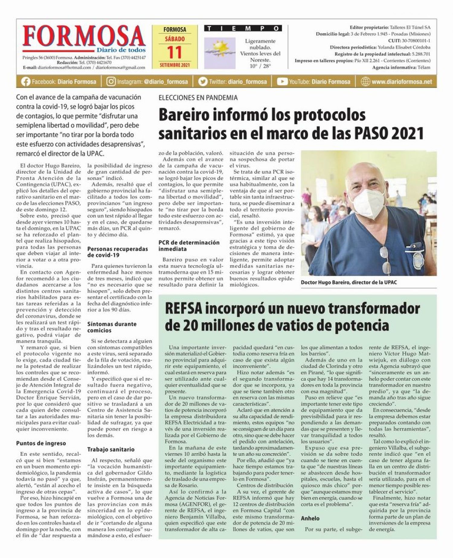 Tapa y Contratapa 11 de septiembre de 2021