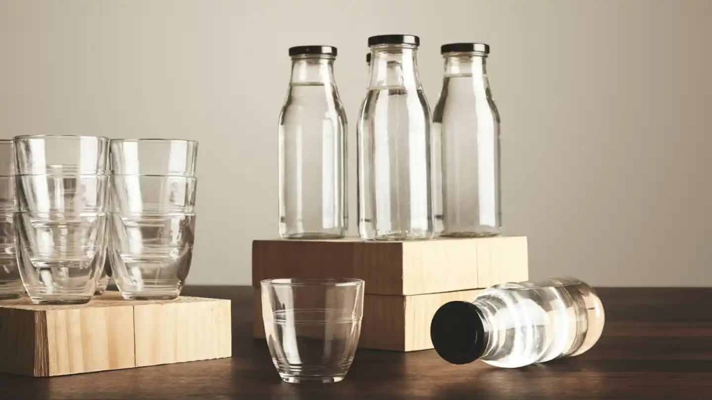botellas y vasos de vidrio
