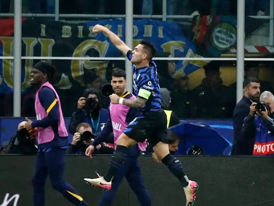 El festejo de Lautaro Martínez. Foto Prensa Champions League