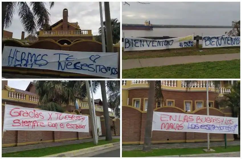 Herme Juárez volvió a su casa y fue recibido por más carteles de apoyo