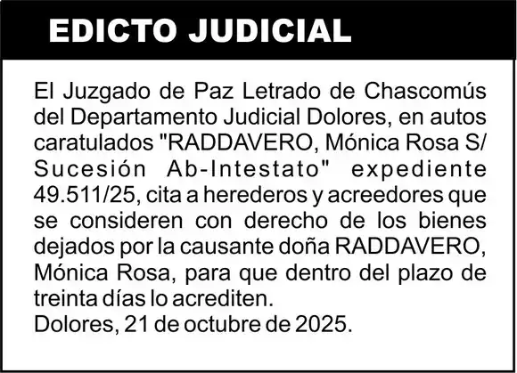 RADDAVERO, Mónica Rosa S/ Sucesión Ab-Intestato