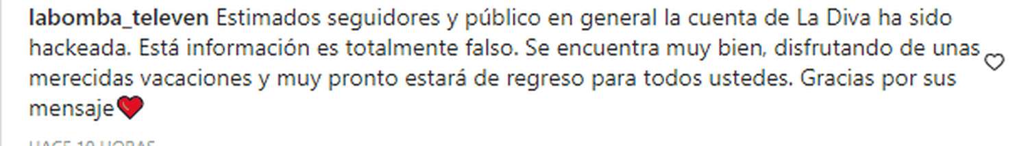 La cuenta de La Bomba fue de las primeras en anunciar el hackeo de la cuenta de la Chiky Lorens. Foto Instagram