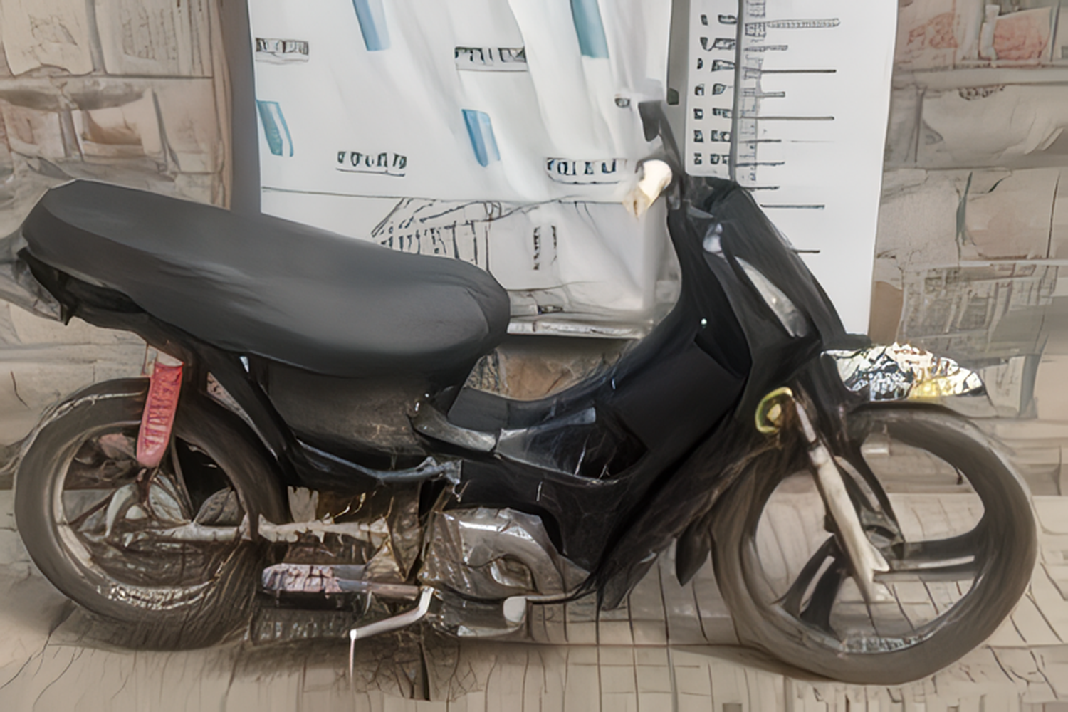 Así estaba la moto recuperada. Foto: Policía Bonaerense.
