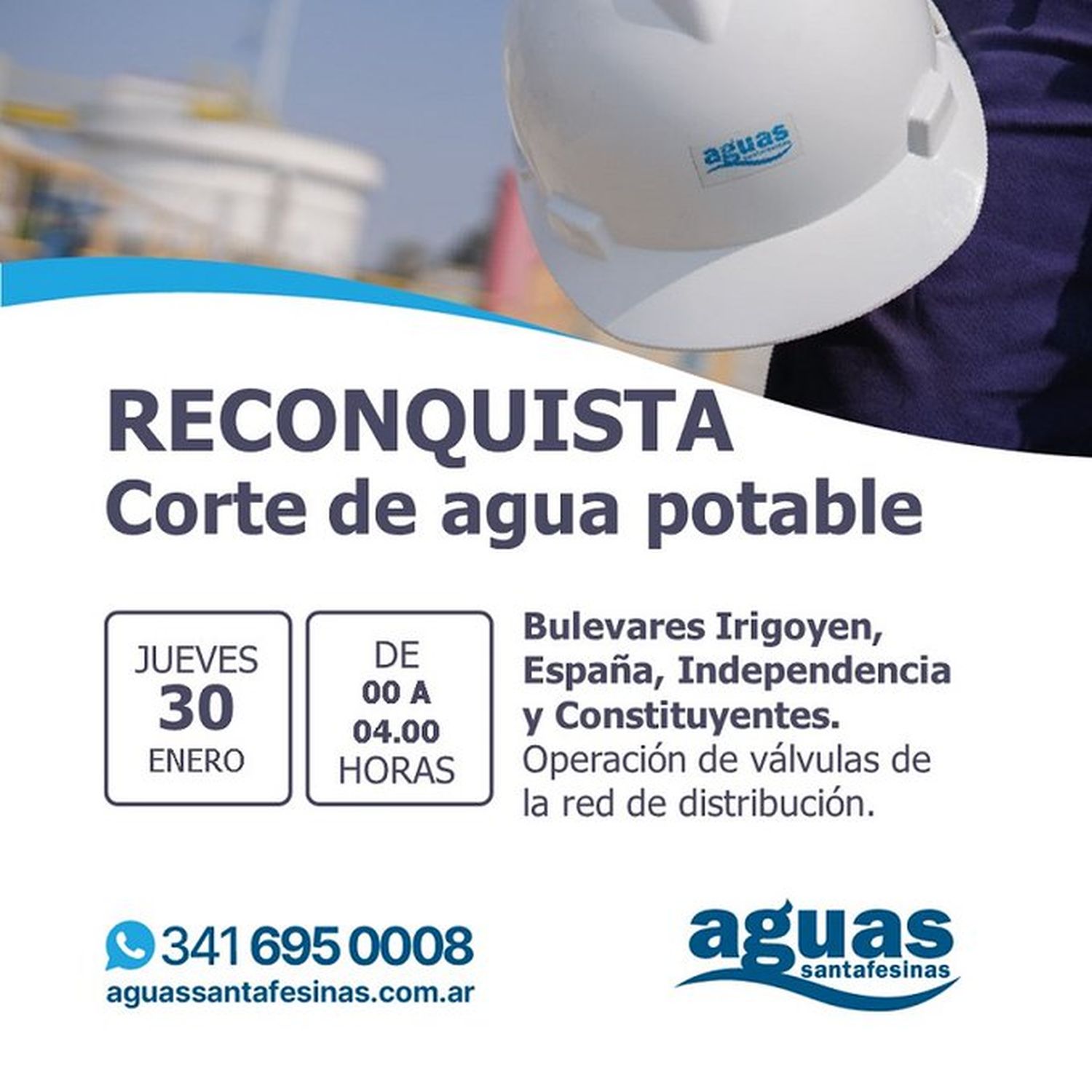 Miles de usuarios estarán sin agua el próximo jueves en Reconquista