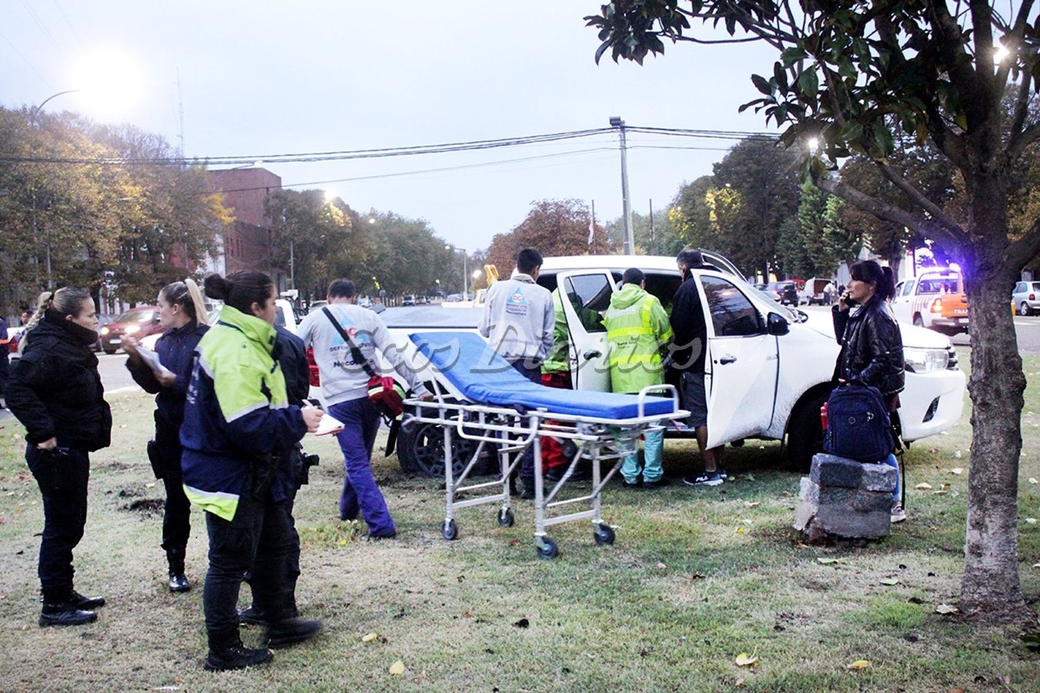 La camioneta terminó arriba de la plazoleta. Trasladaron a los menores al Hospital por prevención