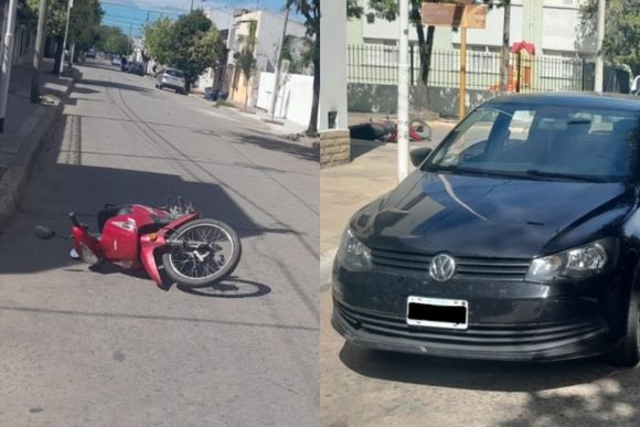 Turista en auto chocó con una moto en el centro