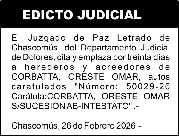 CORBATTA, ORESTE OMAR S/SUCESION AB-INTESTATO