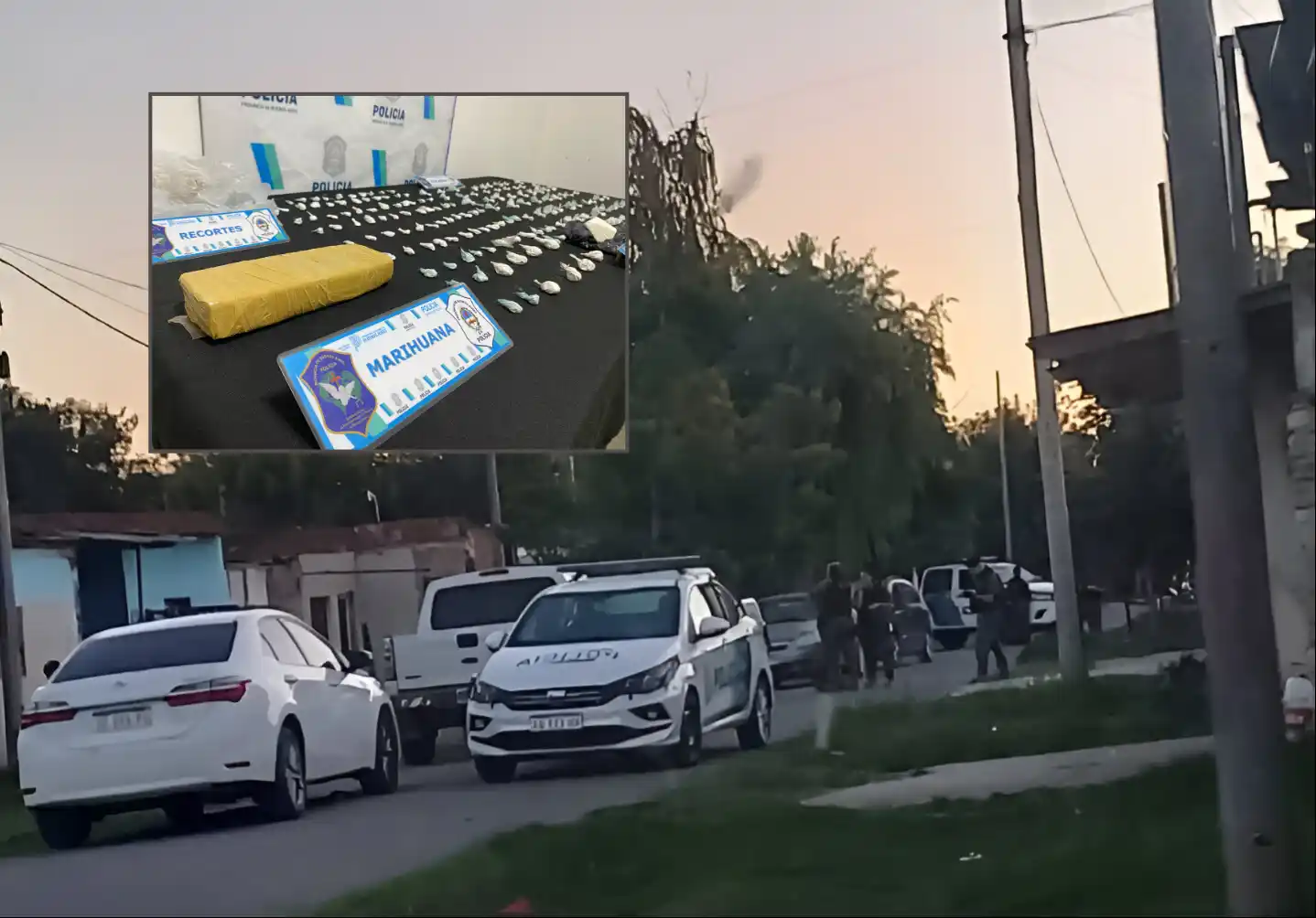 Secuestraron alrededor de 170 envoltorios con cocaína y un ladrillo de marihuana.