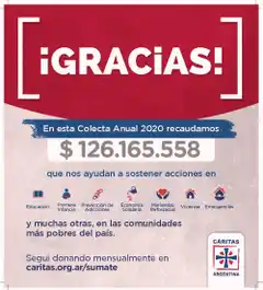 Cáritas tuvo muy buena recaudación en su Colecta Anual 2020