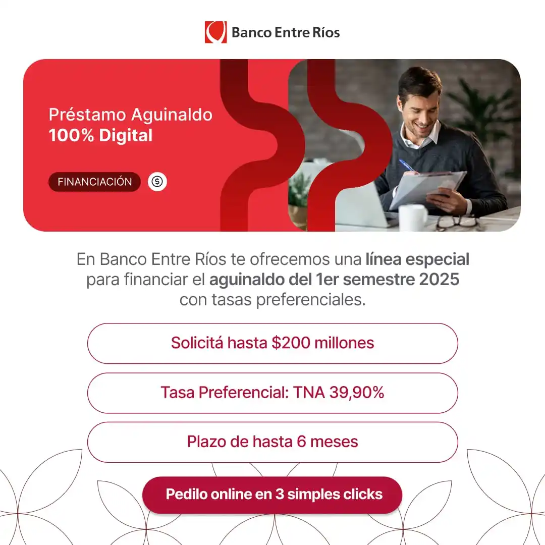 Banco Entre Ríos lanzó una línea exclusiva para empresas de Préstamos Aguinaldo 100% online