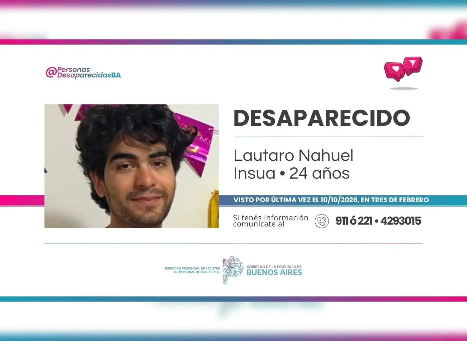 Lautaro Insúa es buscado desde el 10 de octubre.
