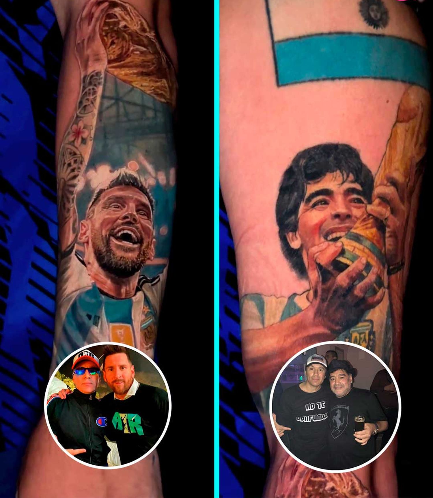 Los tatuajes de Pablo Lescano de Messi y Maradona