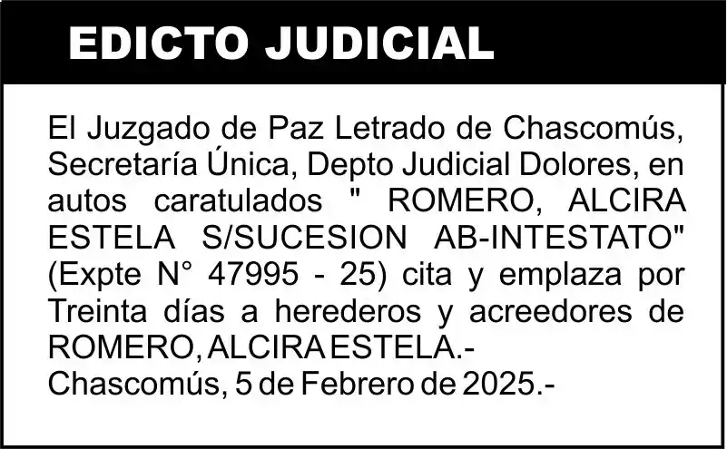 “ROMERO, ALCIRA ESTELA S/SUCESION AB-INTESTATO”
